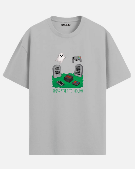 Press Start to Mourn – Retro Gaming Graveyard PopArt T-Shirt Oversize | Humorous and Meaningful Unisex Design