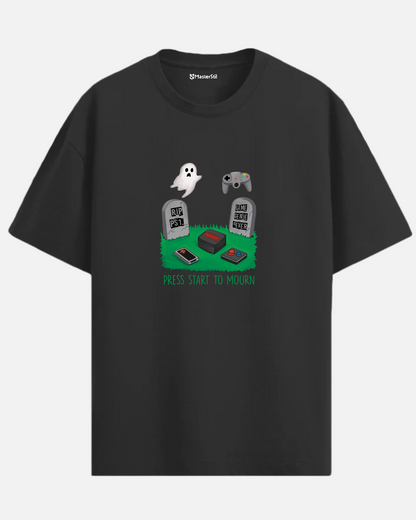 Press Start to Mourn – Retro Gaming Graveyard PopArt T-Shirt Oversize | Humorous and Meaningful Unisex Design
