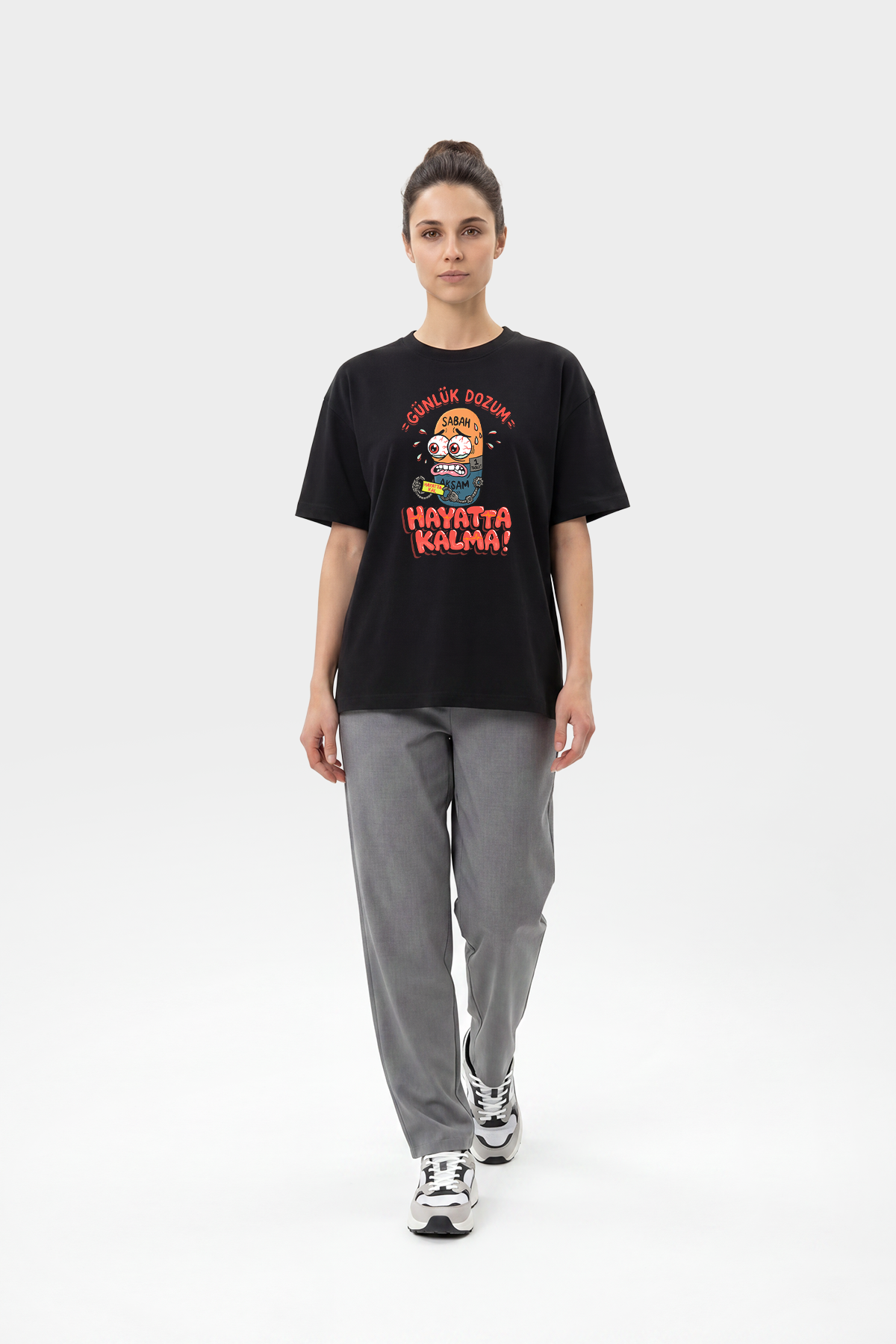 Oversize Günlük Dozum Esprili %100 Pamuklu Tasarım T-Shirt