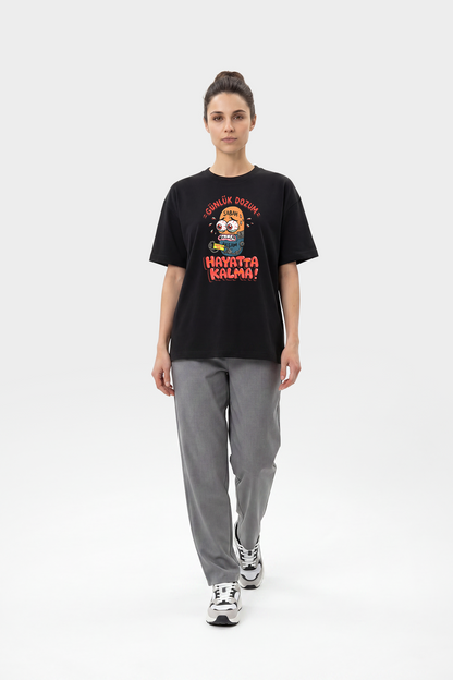 Oversize Günlük Dozum Esprili %100 Pamuklu Tasarım T-Shirt