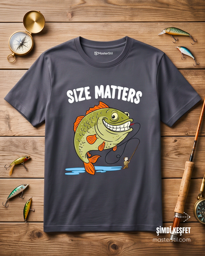 Regular Size Matters Boyut Önemlidir Esprili Balıkçı %100 Pamuklu Tasarım T-Shirt