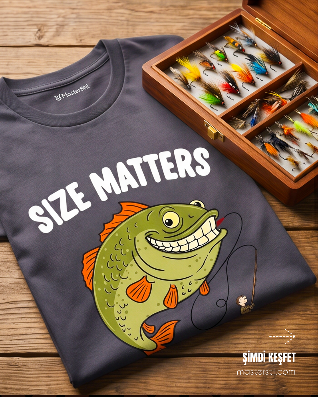 Regular Size Matters Boyut Önemlidir Esprili Balıkçı %100 Pamuklu Tasarım T-Shirt
