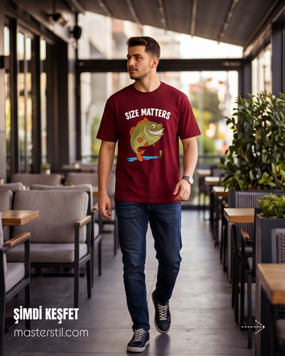 Regular Size Matters Boyut Önemlidir Esprili Balıkçı %100 Pamuklu Tasarım T-Shirt