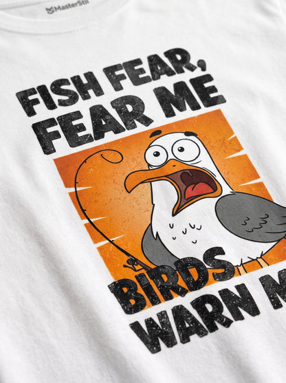 Fish Fear Me Esprili Balıkçı %100 Pamuklu Tasarım T-Shirt