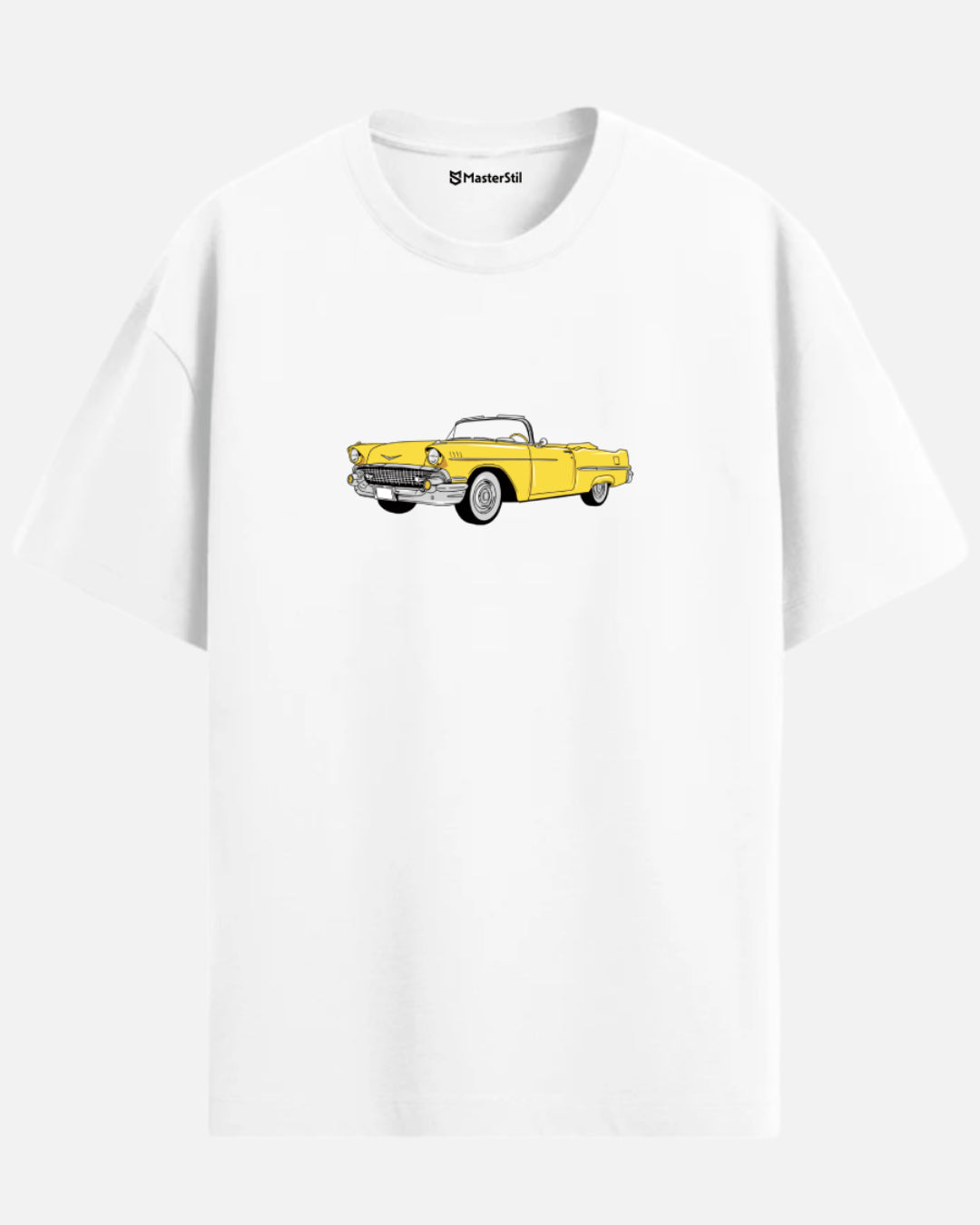 Sunset Rider – Yellow Classic Car PopArt T-Shirt | Oversized Retro Drive-In Spirit
