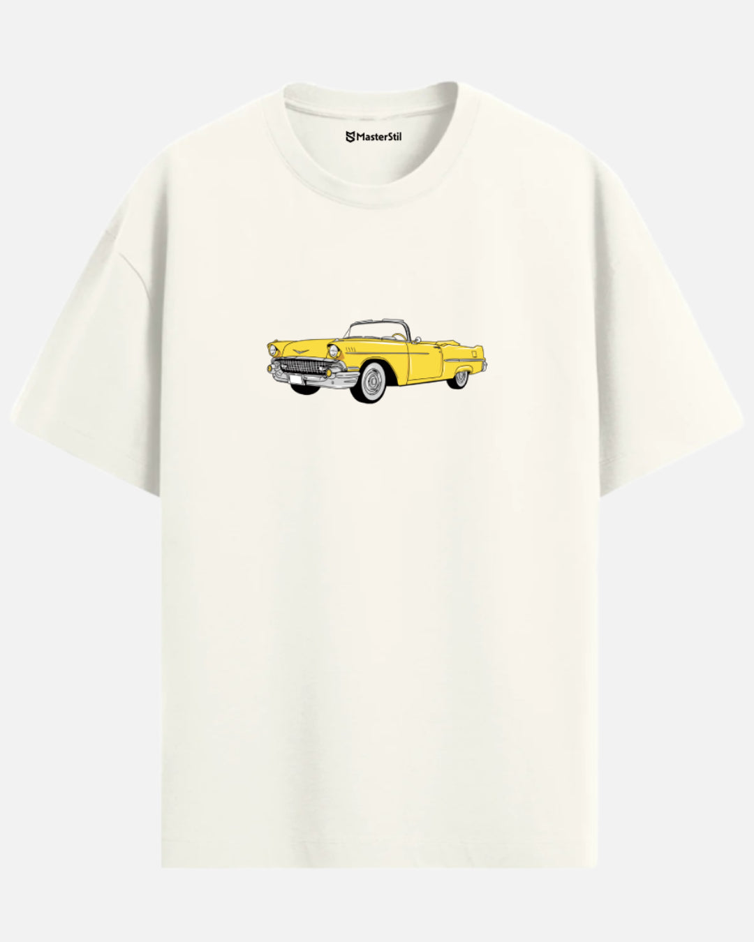 Sunset Rider – Yellow Classic Car PopArt T-Shirt | Oversized Retro Drive-In Spirit