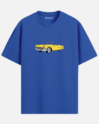 Sunset Rider – Yellow Classic Car PopArt T-Shirt | Oversized Retro Drive-In Spirit