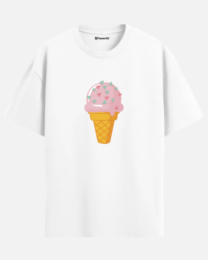 Tatlı Günler – PopArt Stil Renkli Dondurma Tasarımlı Oversize Unisex Tişört