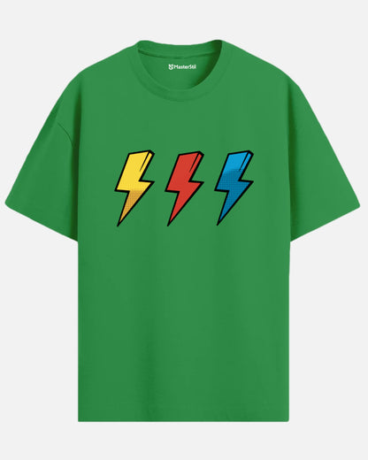 Thunder Trio – Renkli Şimşek PopArt Tişört | Oversize | Enerjik Unisex Stil