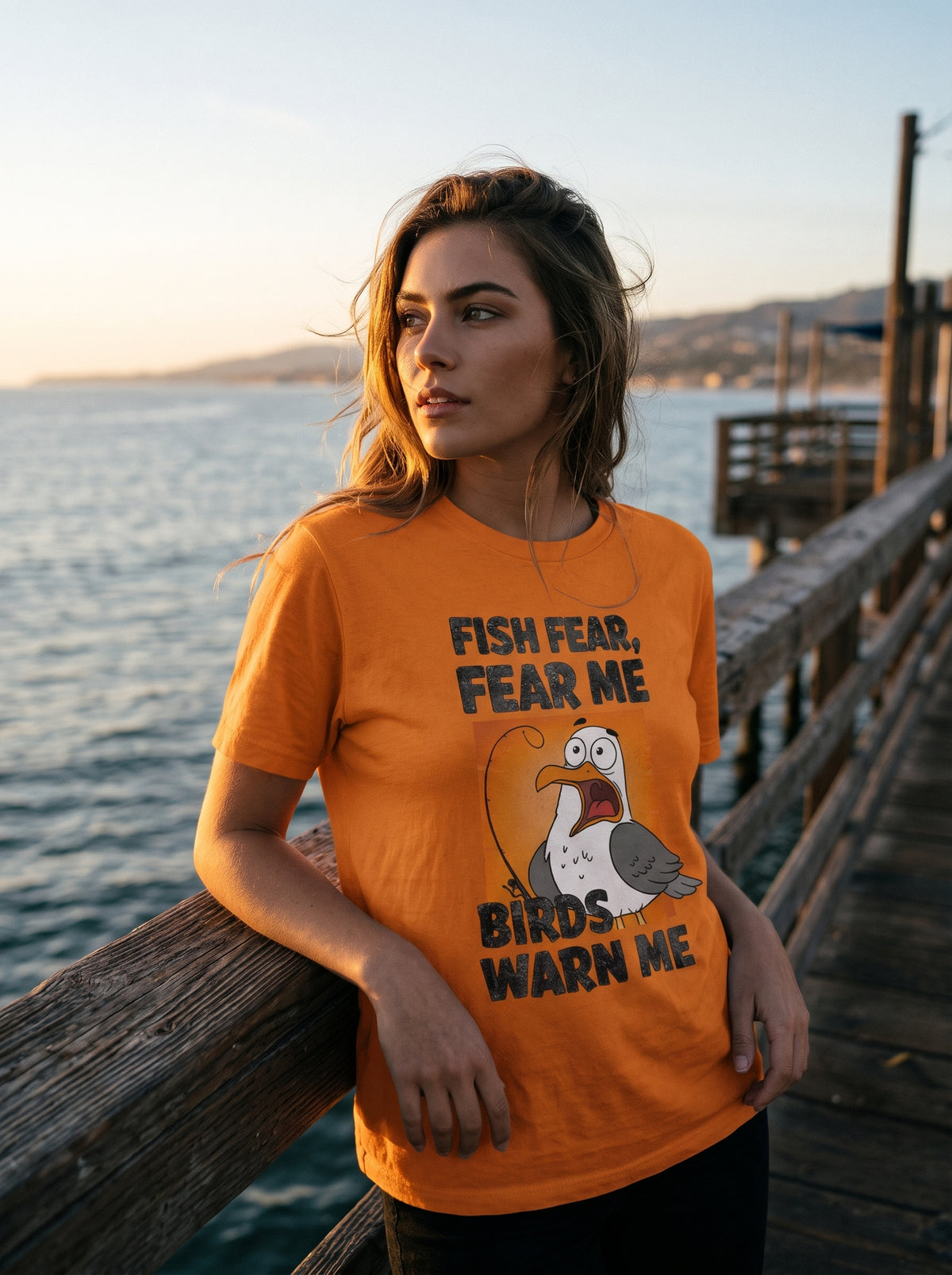 Fish Fear Me Esprili Balıkçı %100 Pamuklu Tasarım T-Shirt
