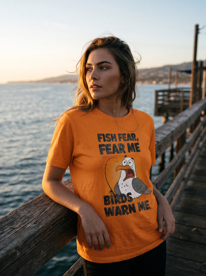 Fish Fear Me Esprili Balıkçı %100 Pamuklu Tasarım T-Shirt