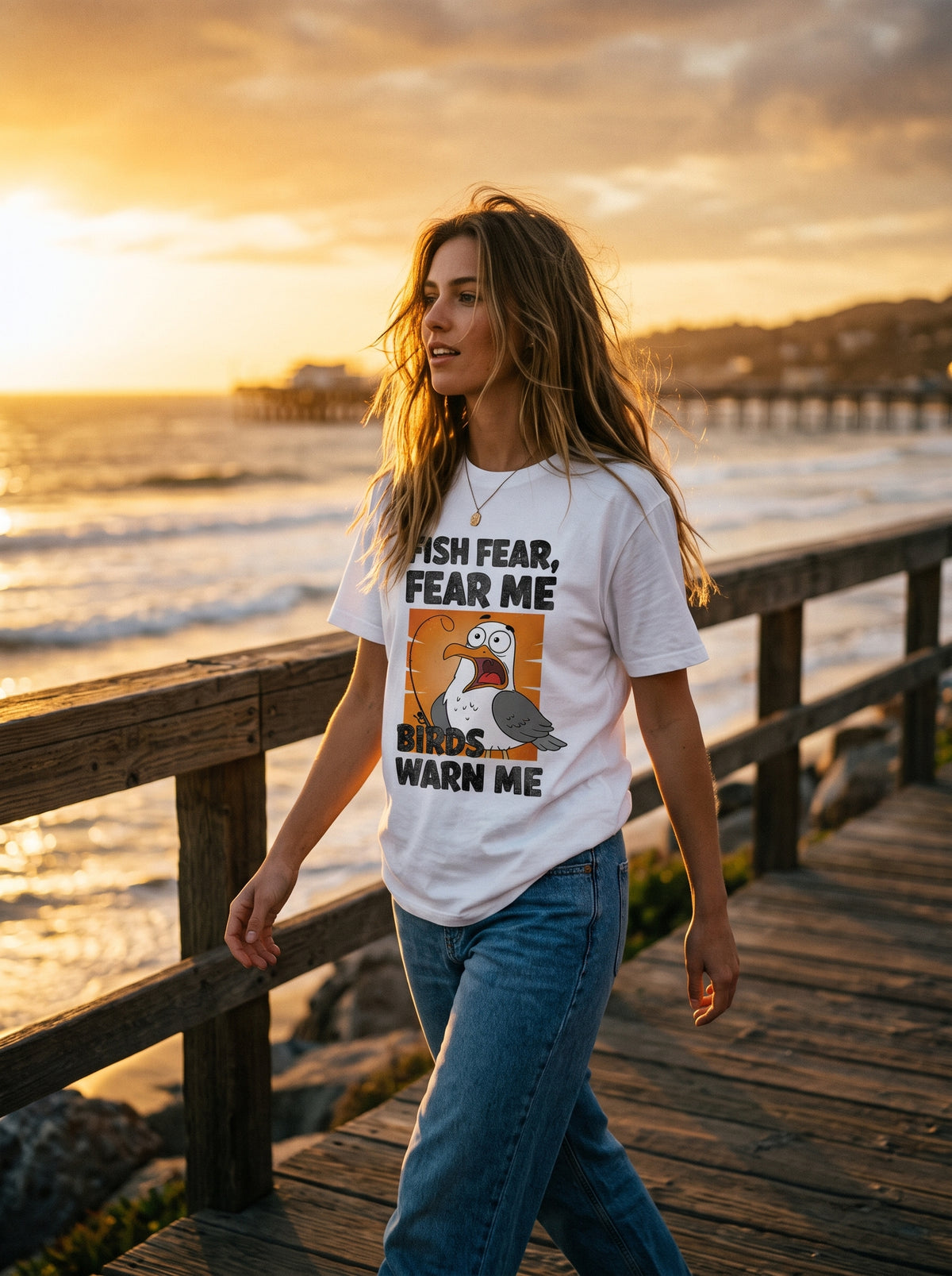 Fish Fear Me Esprili Balıkçı %100 Pamuklu Tasarım T-Shirt