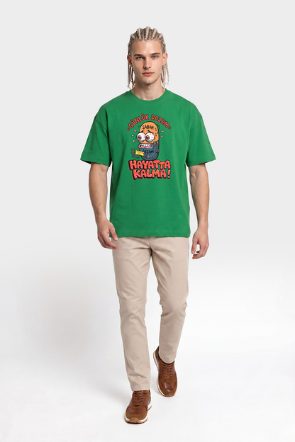 Oversize Günlük Dozum Esprili %100 Pamuklu Tasarım T-Shirt
