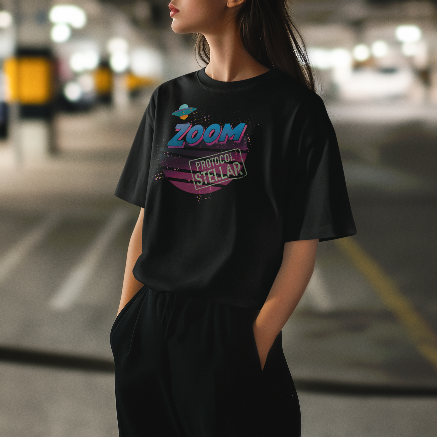 ZOOM – Protocol Stellar | Retro Sci-Fi Unisex Oversize T-Shirt