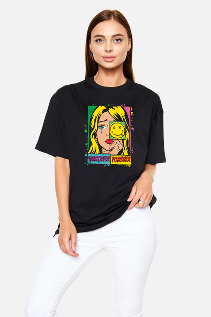 Fake Happy – Gülümserken Ağlayan PopArt Mizahi Tişört | Oversize | Unisex