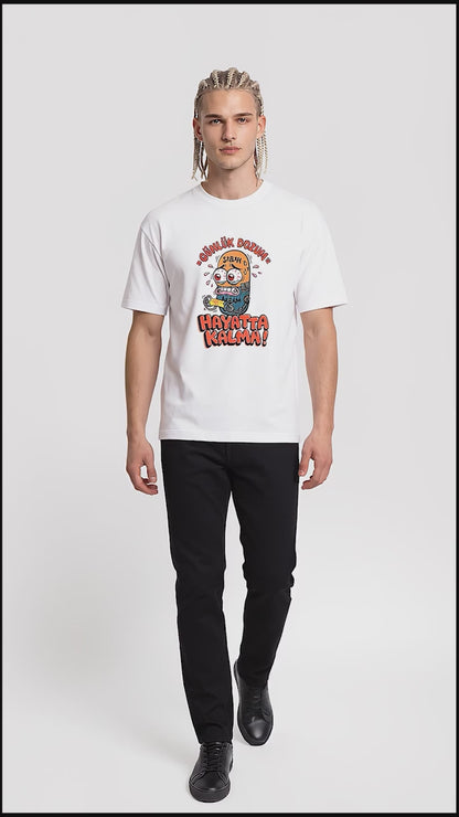 Oversize Günlük Dozum Esprili %100 Pamuklu Tasarım T-Shirt